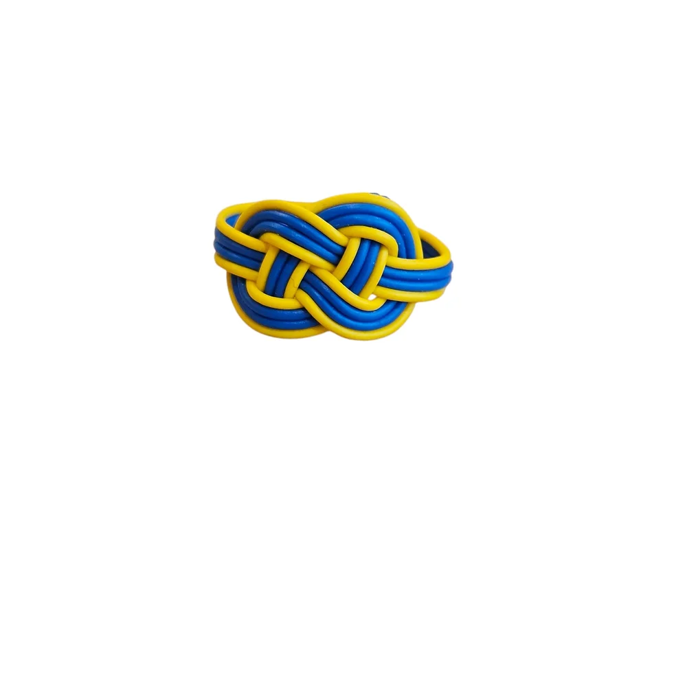 NWT - Blue and Yellow Braided Telephone Wire Knot Ring - Size 9